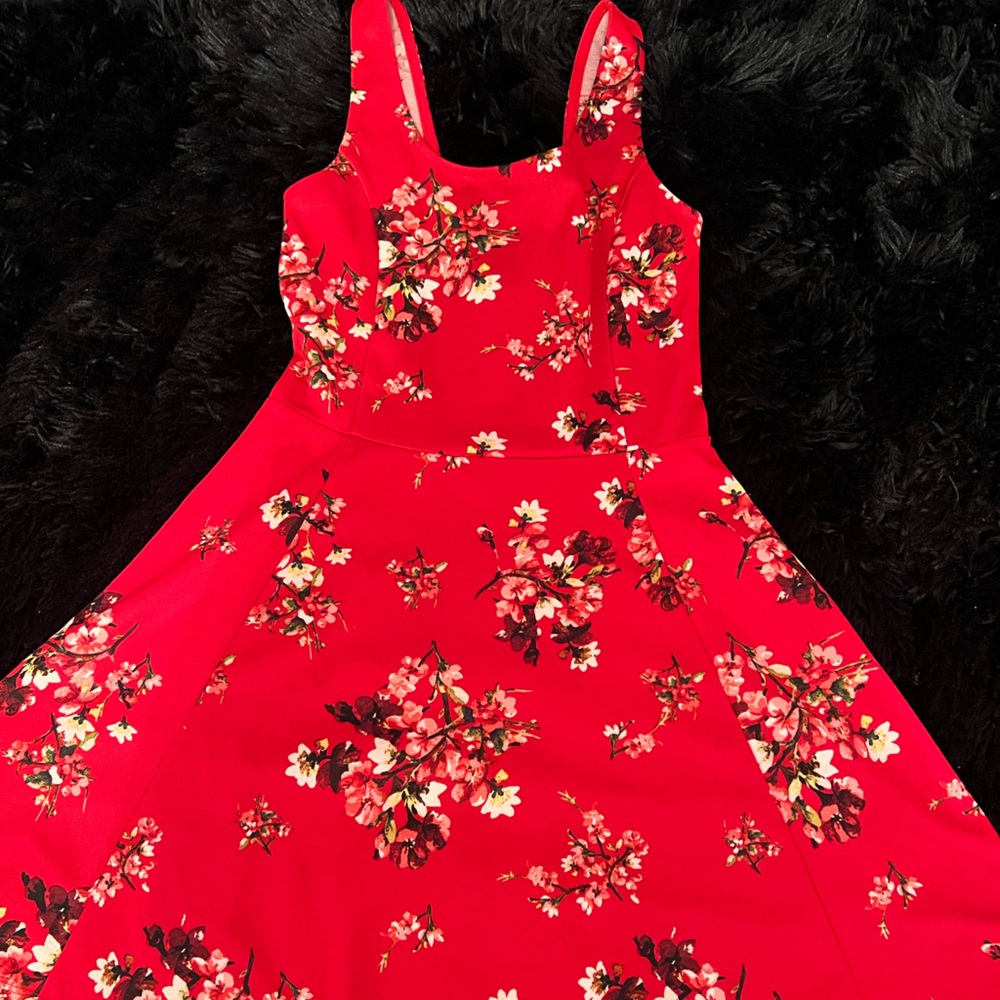 red flower print dress